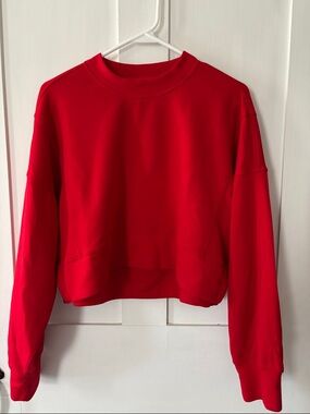 Abercrombie & Fitch Red Cropped Crewneck Sweatshirt